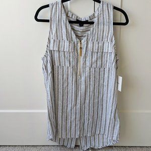 NWT ELLEN TRACY STRIPED TOP WITH GOLD ZIPPER - CHIC BLACK & WHITE STYLE!